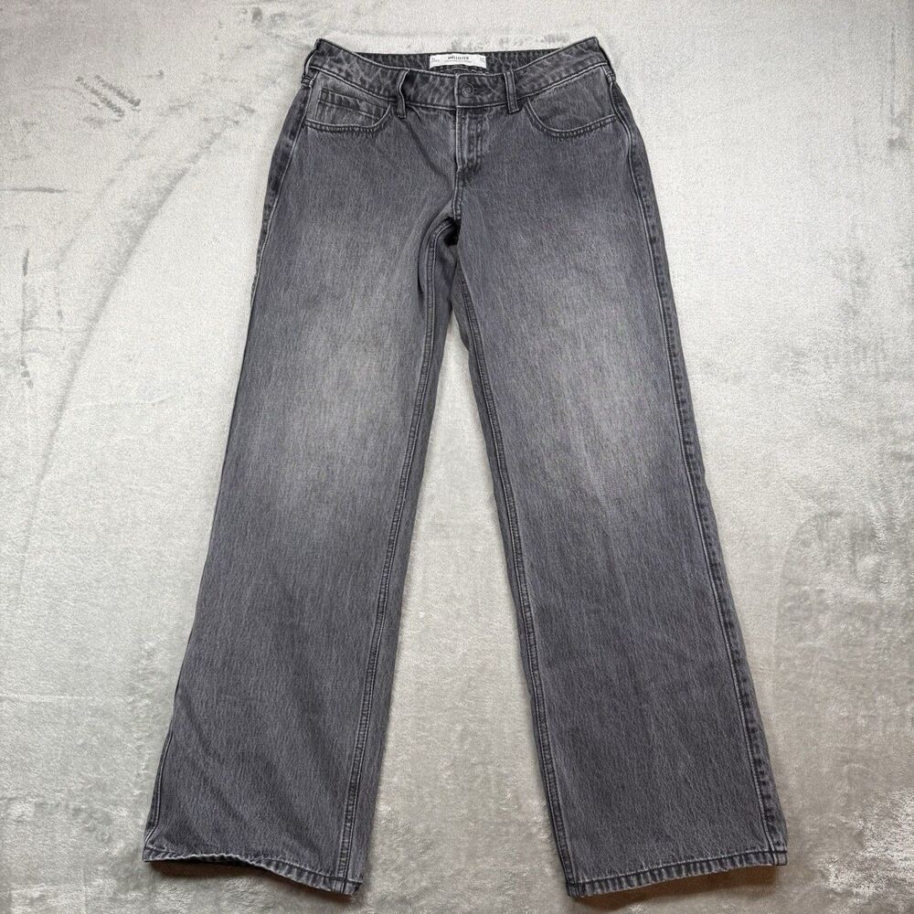 Hollister Jeans Women’s 4L Black Curvy Low Rise Baggy Charcoal Wash
